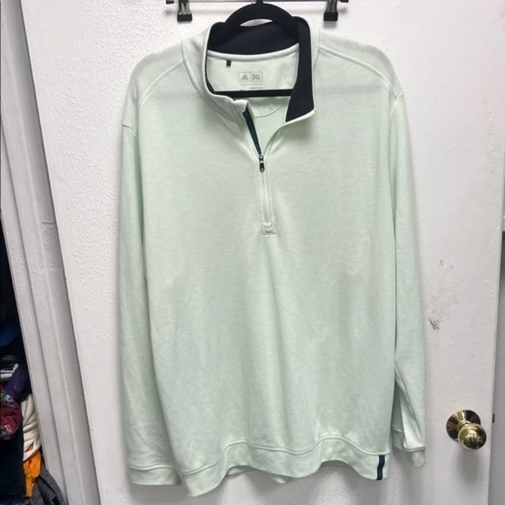 Adidas Light Green Quarter-Zip Pullover with Black Collar